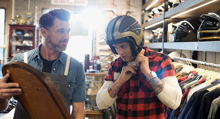 motorcycle helmet when trying